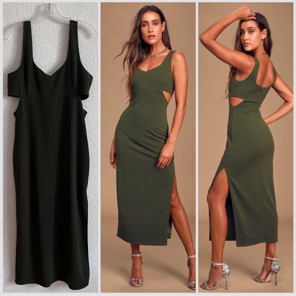 Lulu's Olive Green Midi Cutout Dress